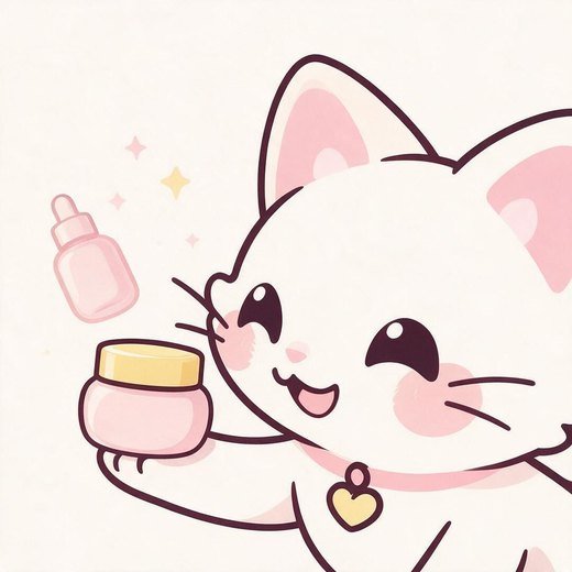 Yuna, drawn as a white cat with a pink collar.